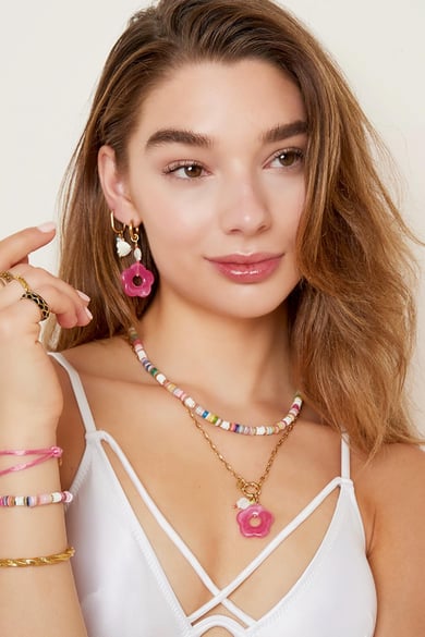 Halskette rosa Blume - Kollektion Beach Rosè &amp; Goldfarbe Edelstahl h5 Bild2